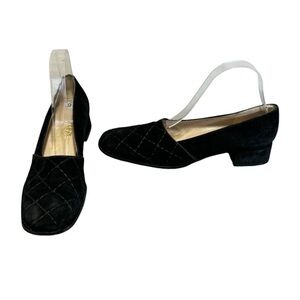 Salvatore Ferragamo Quilted Suede Square Toe Chunky Heels Size 9.5 Classic